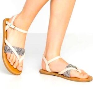 TOMS leather leopard flat sandals with strap